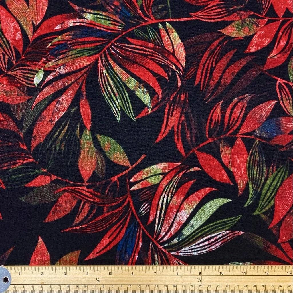 Multicoloured Leaves On Black Digital Modal-Touch Jersey Fabric 2 Multicoloured Leaves On Black Digital Modal-Touch Jersey Fabric - Image 2