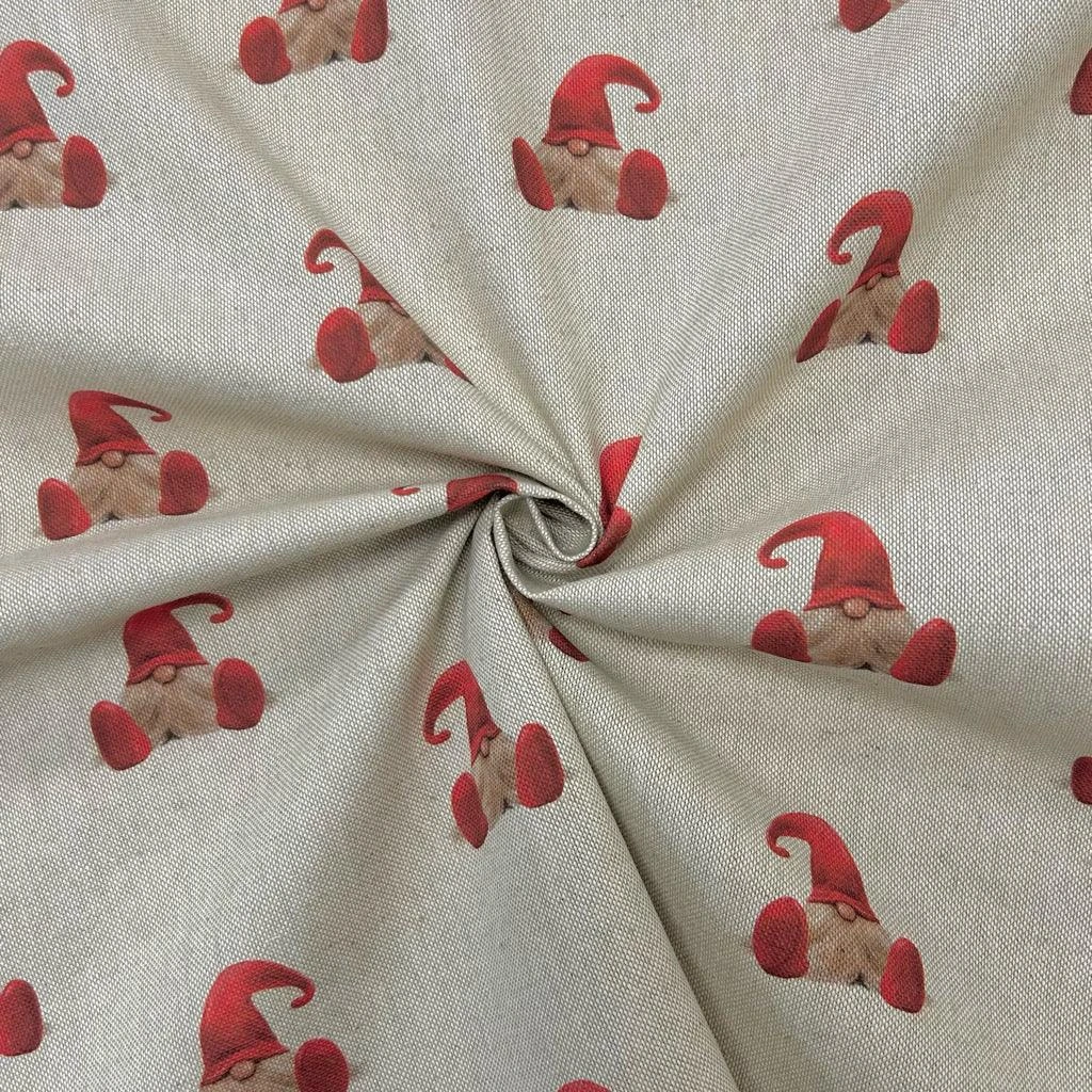 Xmas Gnomes Linen Look Polycotton Fabric 1 Xmas Gnomes Linen Look Polycotton Fabric