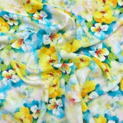 Blue And Yellow Blooms Viscose Challis Fabric -Ernst Fabric Store 06BC842F DE46 4AD3 93B1 065048C3D891