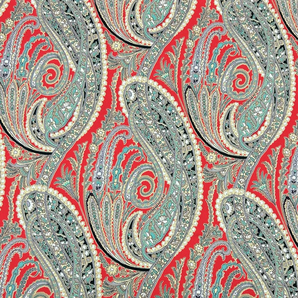 Mint Paisley On Red Jersey Fabric 1 Mint Paisley On Red Jersey Fabric