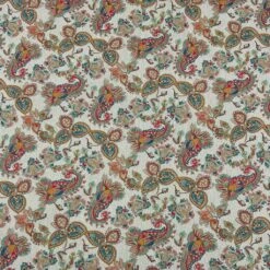 Multicoloured Paisleys Digital Linen Look Polycotton Fabric