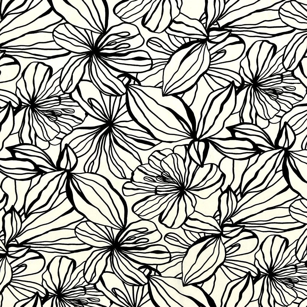 Sketch Bloom On Ivory Viscose Poplin Fabric 1 Sketch Bloom On Ivory Viscose Poplin Fabric