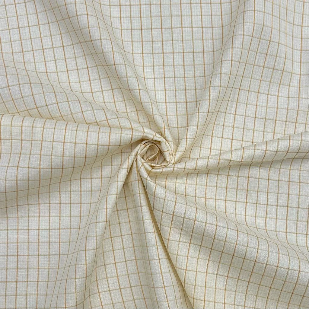Cream Checkered Cotton Shirting Fabric 3 Cream Checkered Cotton Shirting Fabric - Image 3