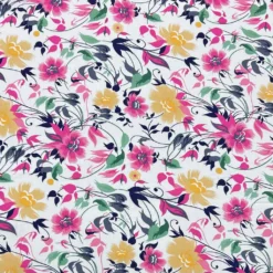 Pink And Yellow Floral On White Viscose Challis Fabric