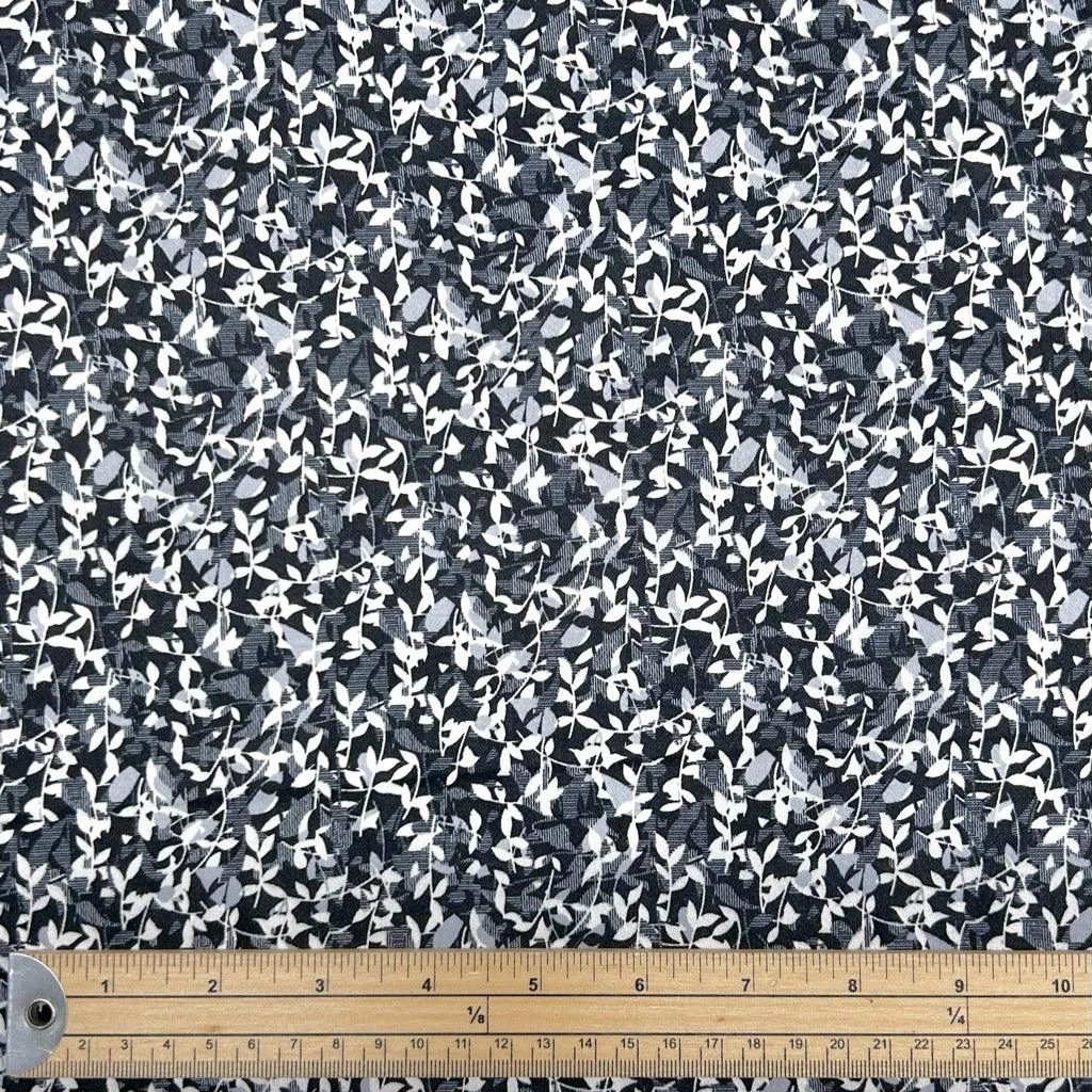 White Leaves On Black Cotton Sateen Fabric 2 White Leaves On Black Cotton Sateen Fabric - Image 2