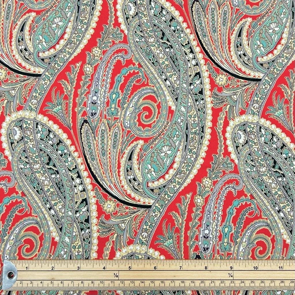 Mint Paisley On Red Jersey Fabric 2 Mint Paisley On Red Jersey Fabric - Image 2