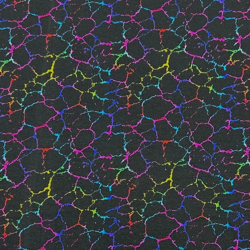 Multicoloured Lightning Effect On Black French Terry Fabric 1 Multicoloured Lightning Effect On Black French Terry Fabric