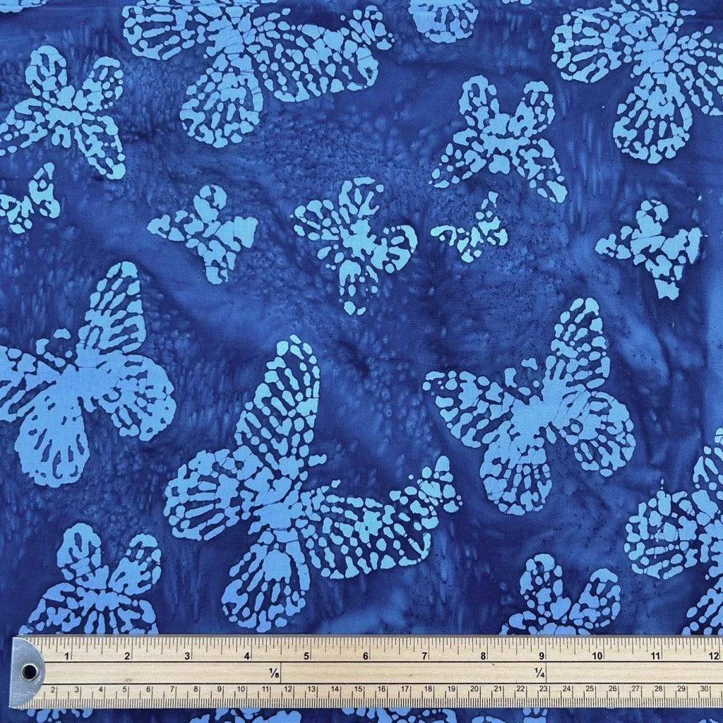 Large And Small Butterflies On Navy Cotton Batik Fabric 2 Large And Small Butterflies On Navy Cotton Batik Fabric - Image 2