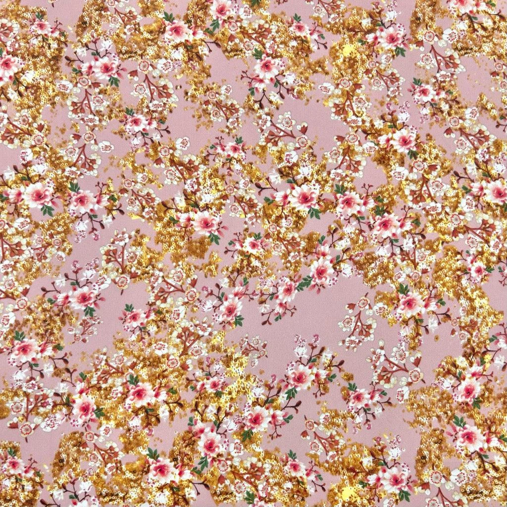 Flower Bunches On Pink Crepe Fabric 1 Flower Bunches On Pink Crepe Fabric