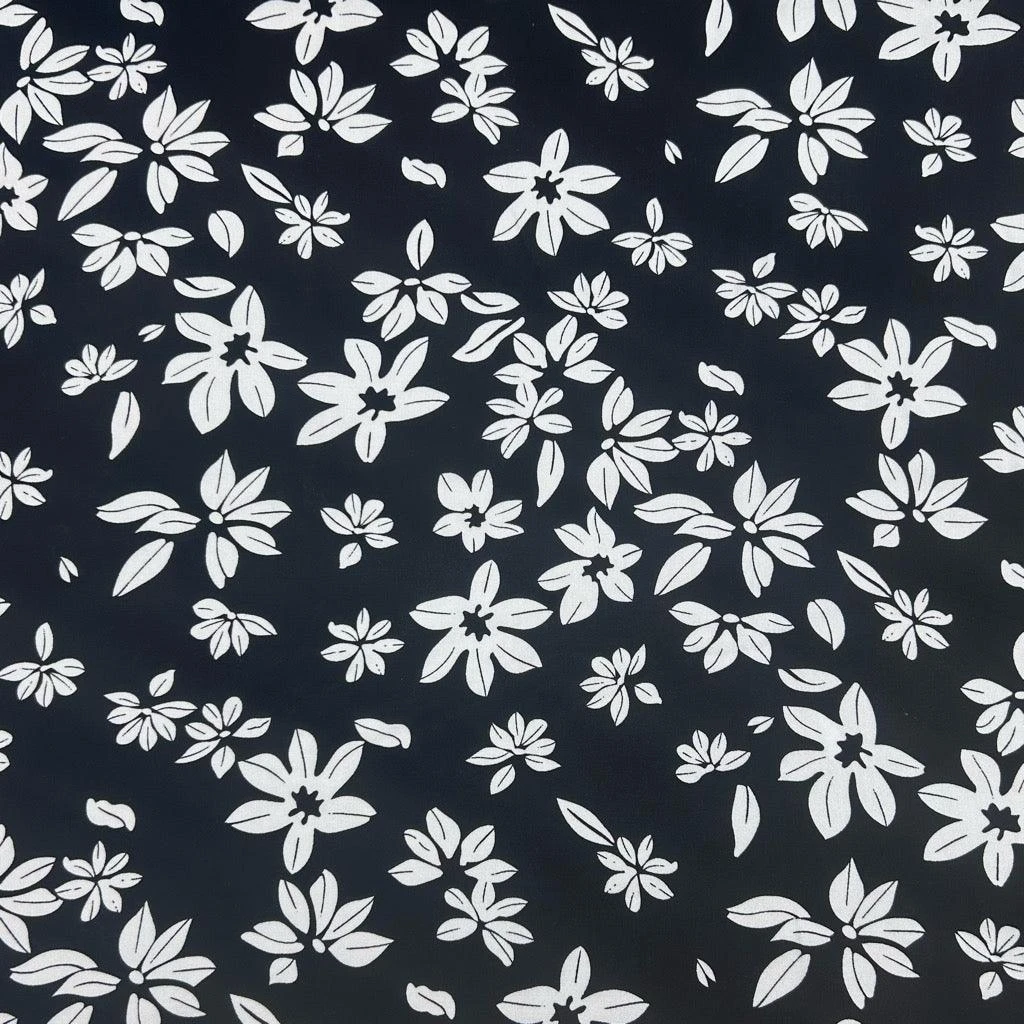 Scattered White Flowers Viscose Challis Fabric 3 Scattered White Flowers Viscose Challis Fabric - Image 3