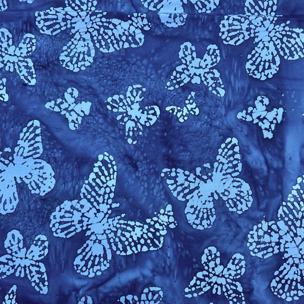 Large And Small Butterflies On Navy Cotton Batik Fabric 1 Large And Small Butterflies On Navy Cotton Batik Fabric