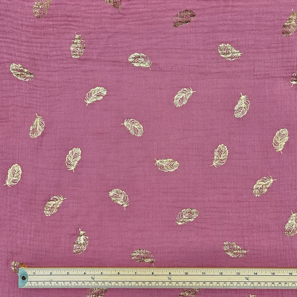 Gold Leaf On Dusky Pink Double Gauze Fabric 2 Gold Leaf On Dusky Pink Double Gauze Fabric - Image 2