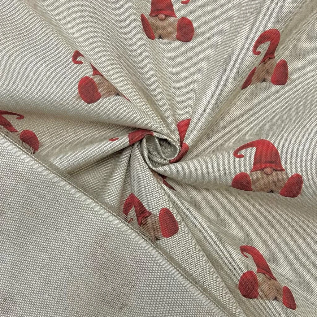 Xmas Gnomes Linen Look Polycotton Fabric 3 Xmas Gnomes Linen Look Polycotton Fabric - Image 3