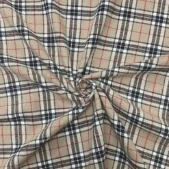 Beige Checkered Design Brushed Cotton Fabric