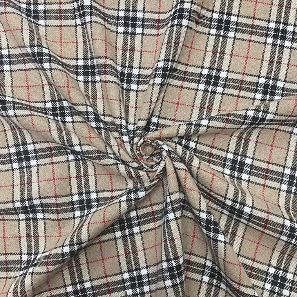 Beige Checkered Design Brushed Cotton Fabric 1 Beige Checkered Design Brushed Cotton Fabric