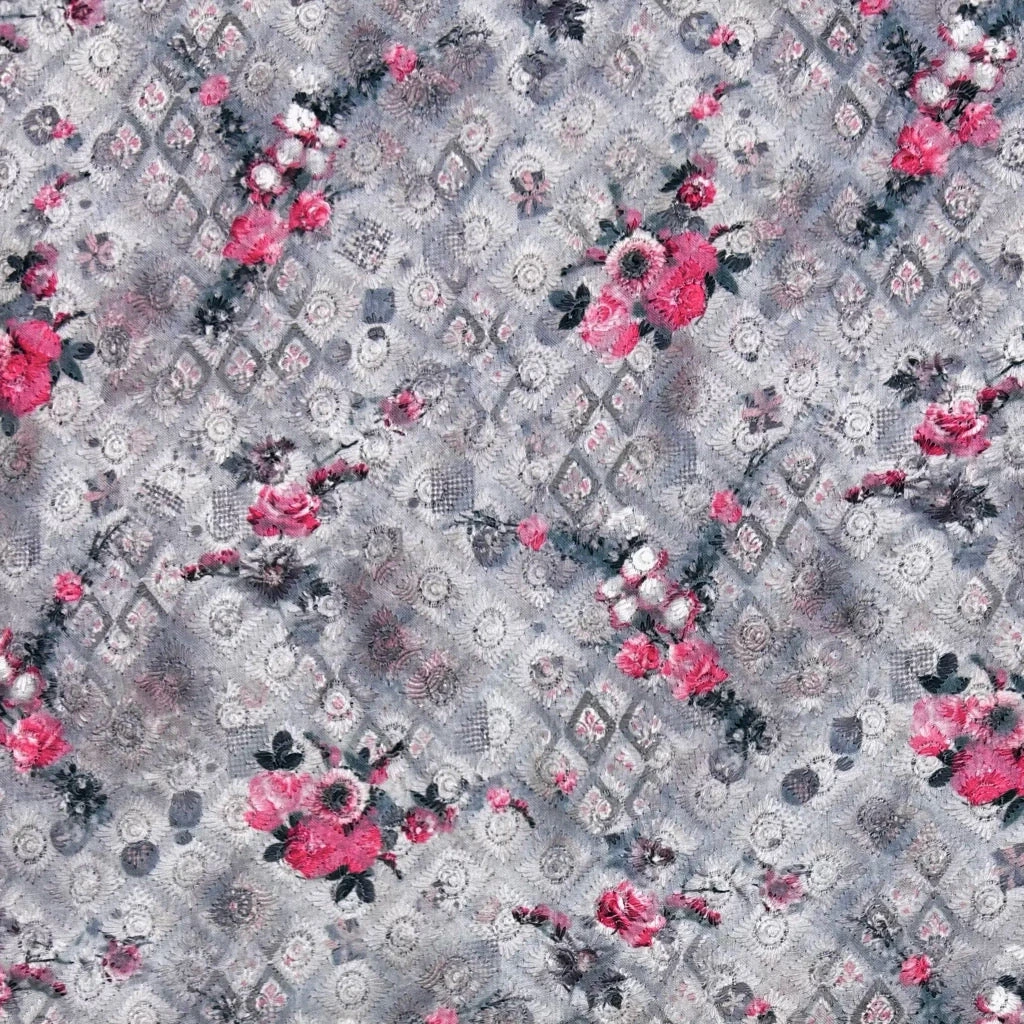 Rose Garden Digital Embroidered Polycotton Fabric 3 Rose Garden Digital Embroidered Polycotton Fabric - Image 3