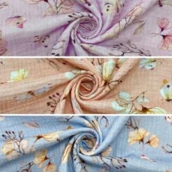 Flowers And Butterflies Double Gauze Fabric