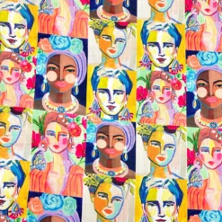 Glam Faces Faux Silk Fabric