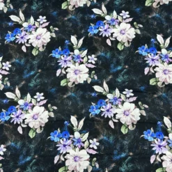 Large Flowers On Black Viscose Twill Fabric