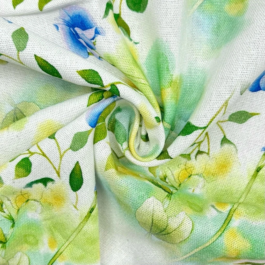 Blue Flower Garden Viscose Linen Fabric 3 Blue Flower Garden Viscose Linen Fabric - Image 3