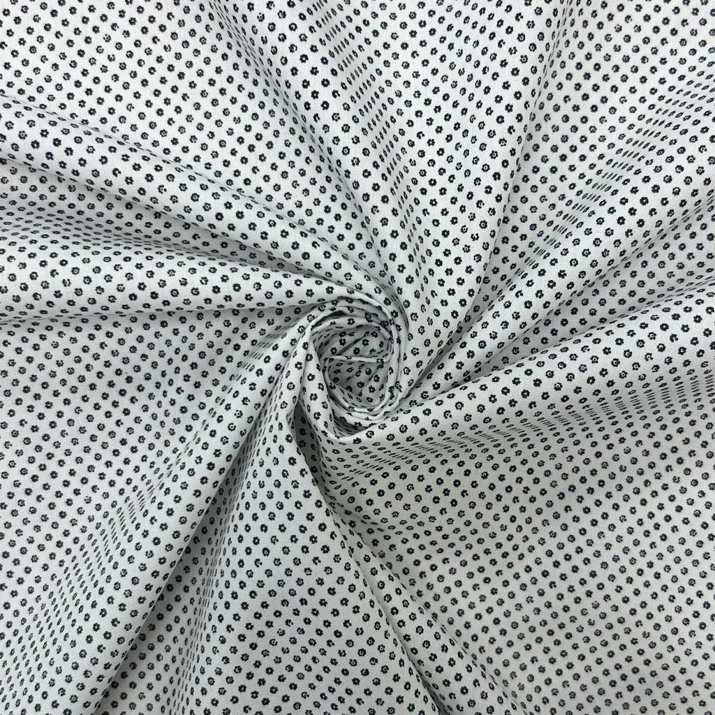 Mini Dotted Flowers On White Cotton Shirting Fabric 1 Mini Dotted Flowers On White Cotton Shirting Fabric
