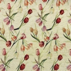 Falling Tulips On Beige Tapestry Fabric