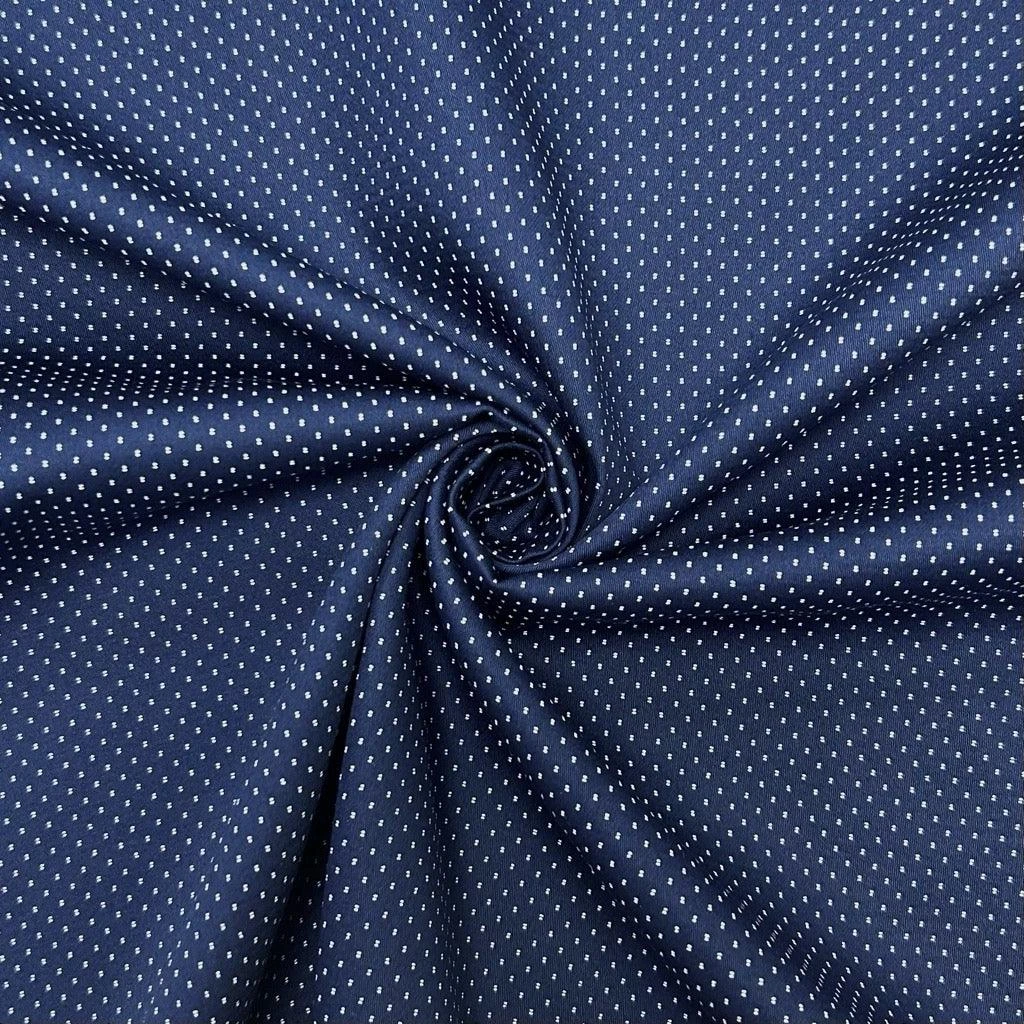Mini White Dots On Navy Cotton Shirting Fabric 1 Mini White Dots On Navy Cotton Shirting Fabric