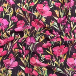 Pink/Purple Flowers On Black Viscose Challis Fabric 5 Pink/Purple Flowers On Black Viscose Challis Fabric -Ernst Fabric Store 71F58DA2 A5CA 4480 80F9 105C69A80741