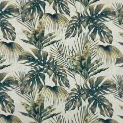 Fern Leaves On Beige Cotton Canvas Fabric