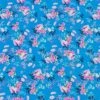 Pink Flowers On Blue French Terry Fabric
