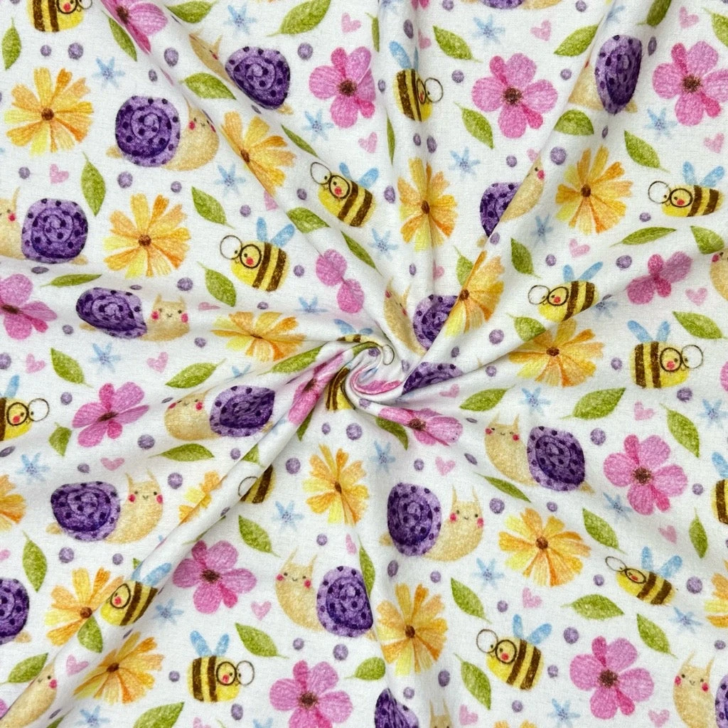 Bee And Snail Garden Brushed Cotton Fabric 3 Bee And Snail Garden Brushed Cotton Fabric - Image 3