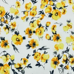 Yellow Flowers On White Jersey Fabric