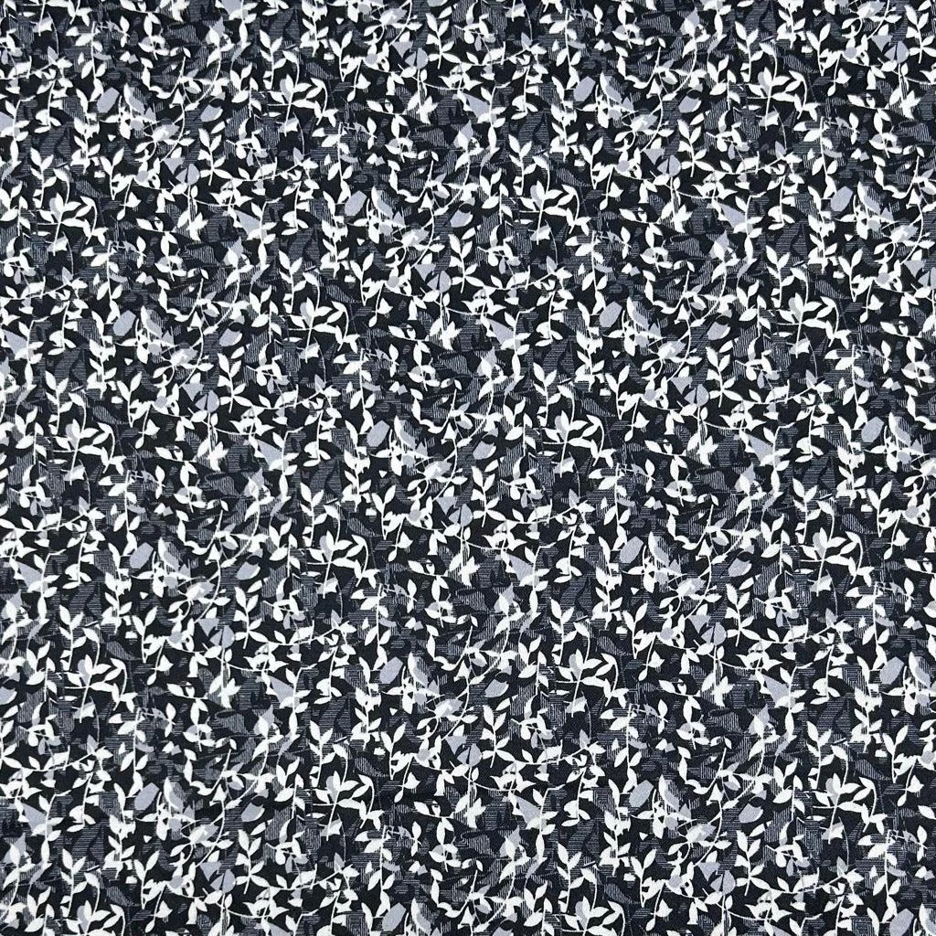 White Leaves On Black Cotton Sateen Fabric 1 White Leaves On Black Cotton Sateen Fabric