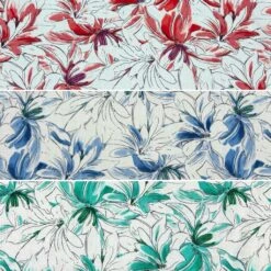 Sketched Flowers On White Cotton Linen Fabric