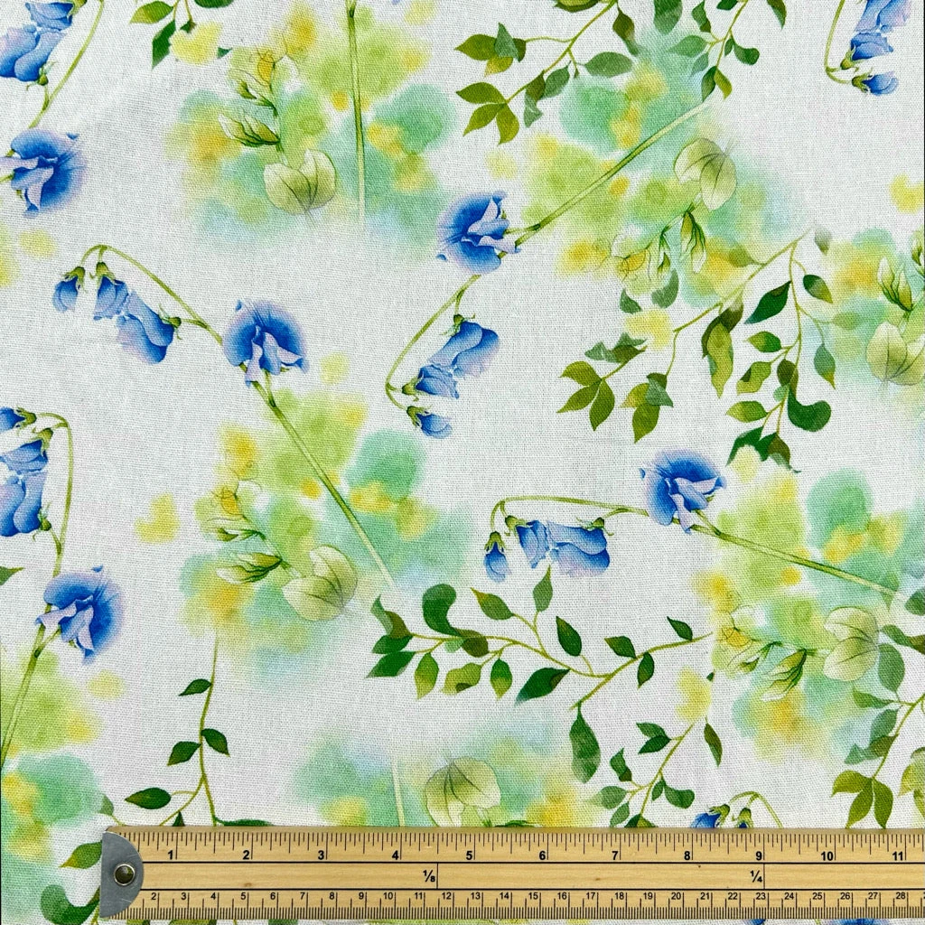 Blue Flower Garden Viscose Linen Fabric 2 Blue Flower Garden Viscose Linen Fabric - Image 2