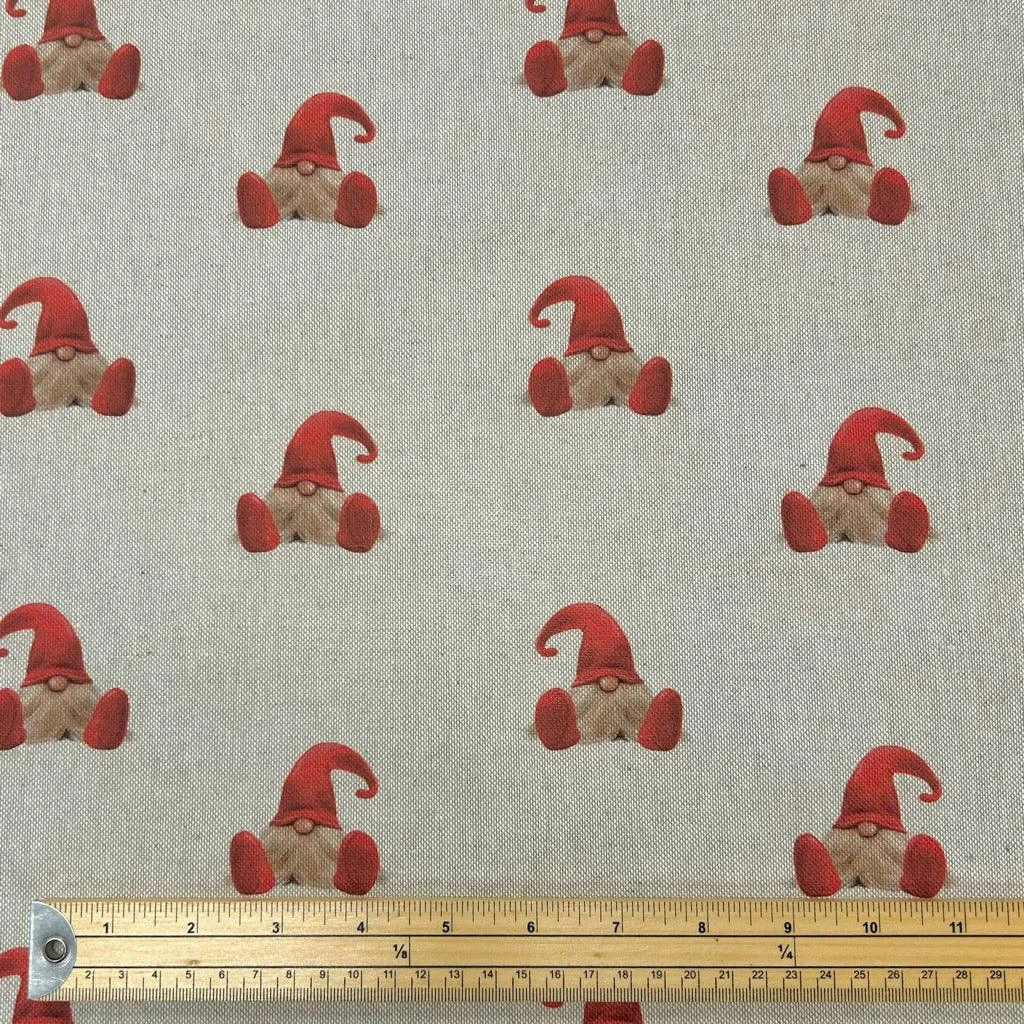 Xmas Gnomes Linen Look Polycotton Fabric 2 Xmas Gnomes Linen Look Polycotton Fabric - Image 2