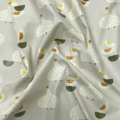 Hens And Eggs On Light Beige Raincoat Fabric