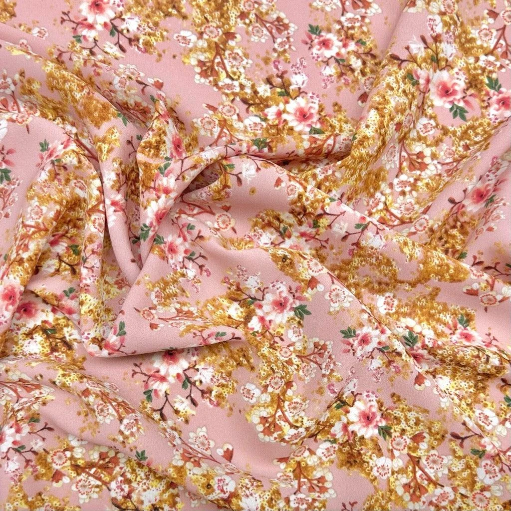 Flower Bunches On Pink Crepe Fabric 3 Flower Bunches On Pink Crepe Fabric - Image 3