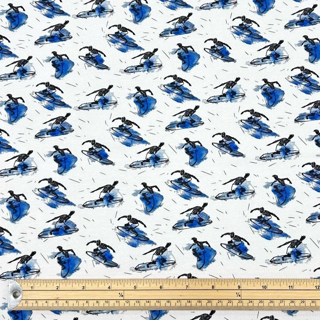 Blue Surfers Cotton Jersey Fabric 2 Blue Surfers Cotton Jersey Fabric - Image 2