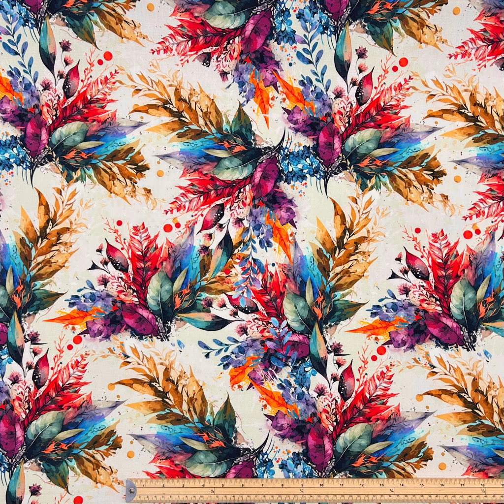 Colourful Leaves Viscose Poplin Fabric 2 Colourful Leaves Viscose Poplin Fabric - Image 2