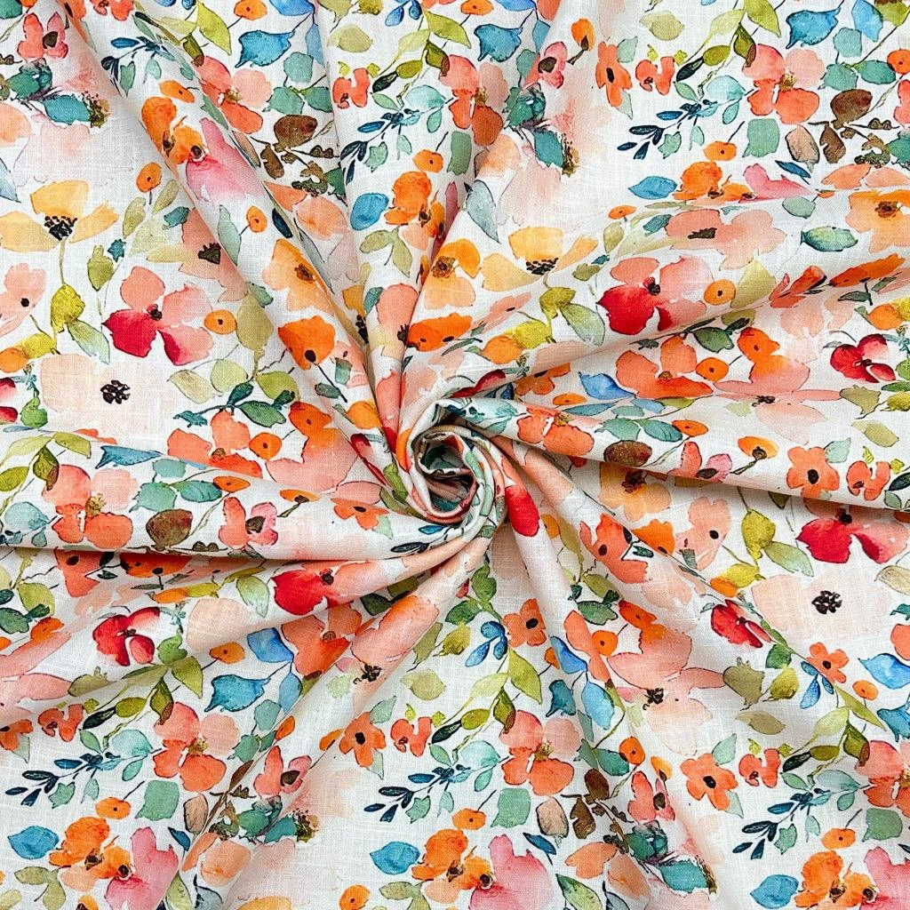 Colourful Multi Floral Linen Blend Fabric 2 Colourful Multi Floral Linen Blend Fabric - Image 2