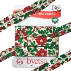Holly & Flowers Cotton Bias Binding Tape - 5 Metres -Ernst Fabric Store 95