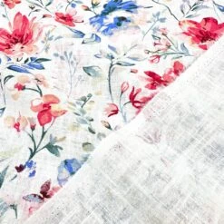 Coral And Blue Flowers Linen Blend Fabric -Ernst Fabric Store 9796392D 2848 4597 A967 D63756647851