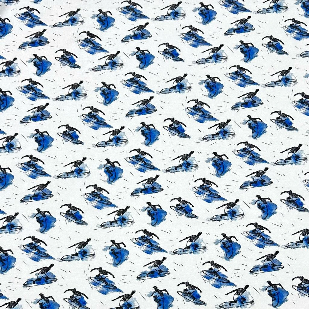 Blue Surfers Cotton Jersey Fabric 1 Blue Surfers Cotton Jersey Fabric