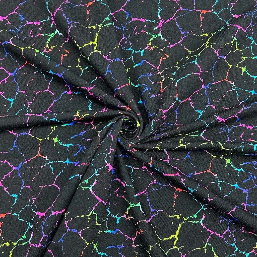 Multicoloured Lightning Effect On Black French Terry Fabric 3 Multicoloured Lightning Effect On Black French Terry Fabric - Image 3