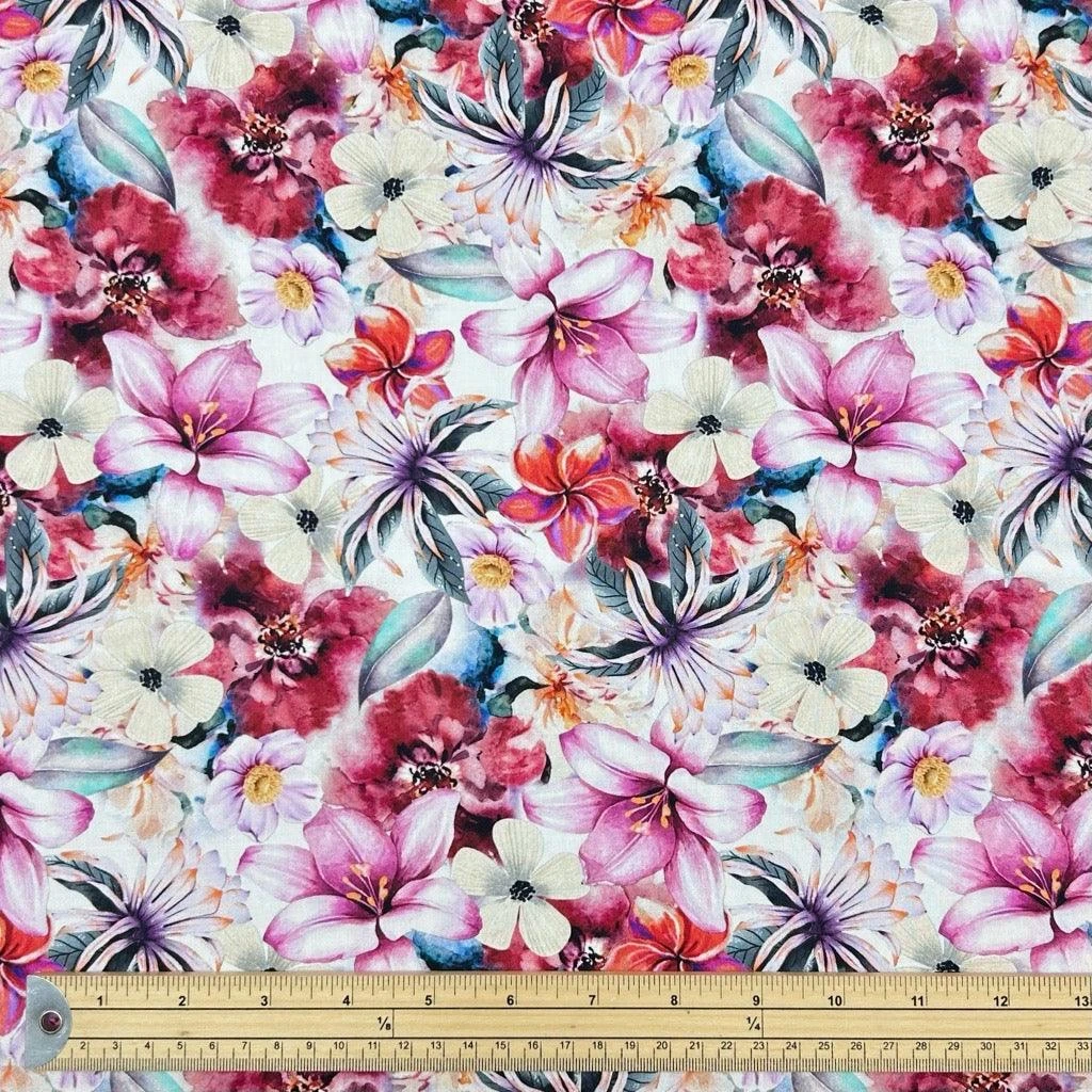 Pink Flower Haven Viscose Challis Fabric 2 Pink Flower Haven Viscose Challis Fabric - Image 2
