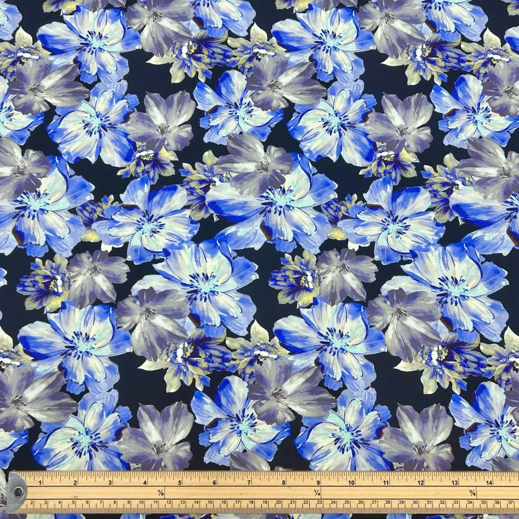 Midnight Floral Viscose Challis Fabric 2 Midnight Floral Viscose Challis Fabric - Image 2
