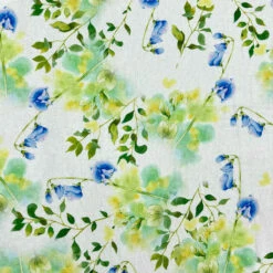 Blue Flower Garden Viscose Linen Fabric