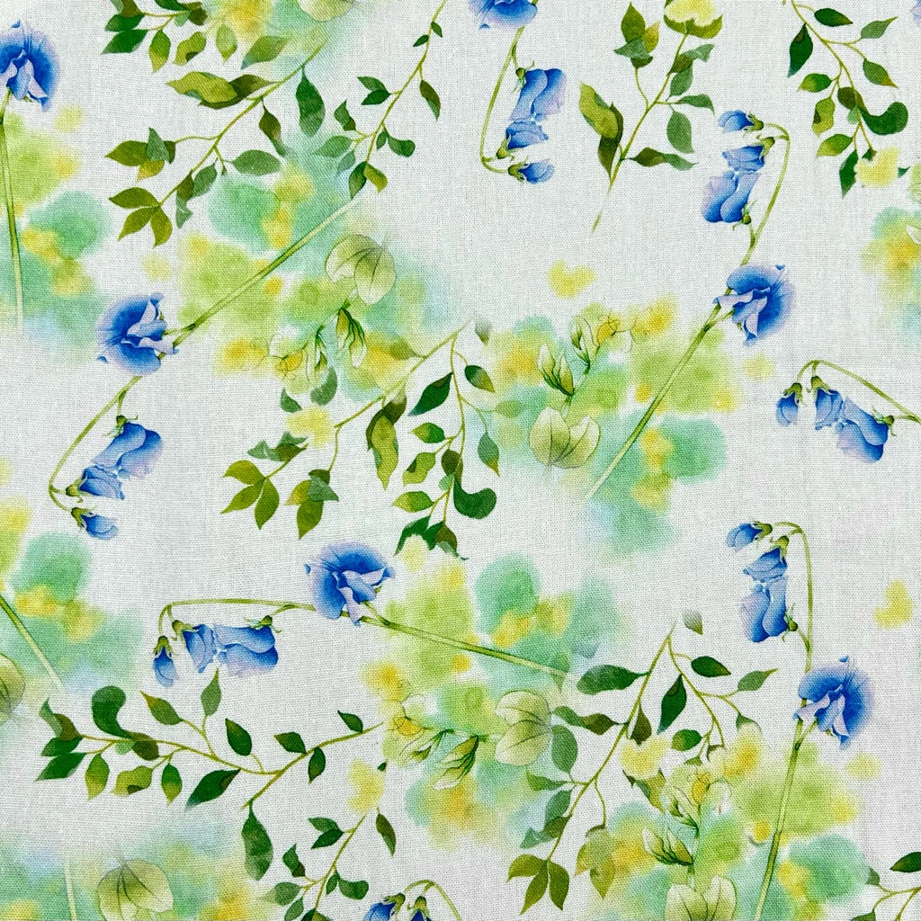 Blue Flower Garden Viscose Linen Fabric 1 Blue Flower Garden Viscose Linen Fabric