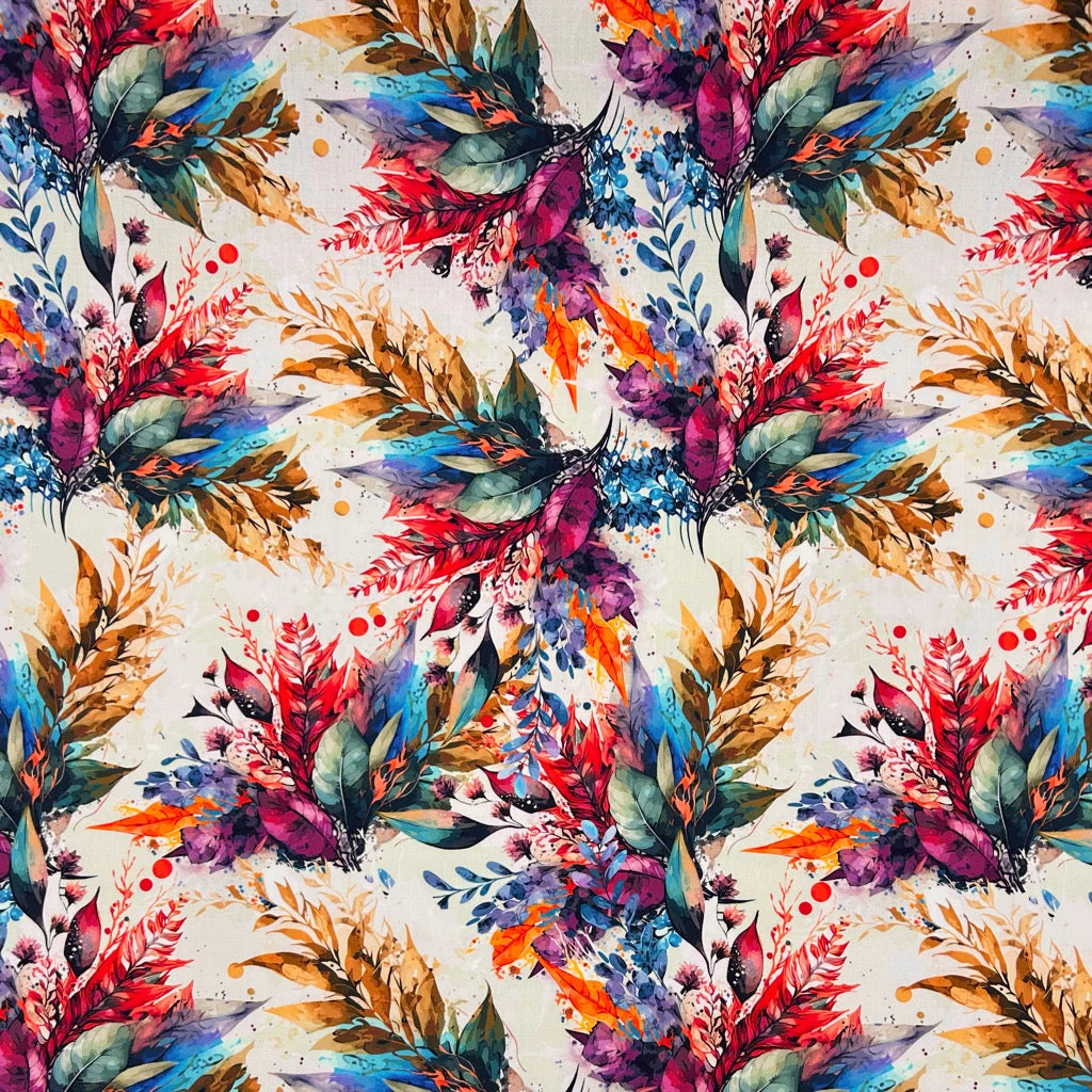 Colourful Leaves Viscose Poplin Fabric 1 Colourful Leaves Viscose Poplin Fabric